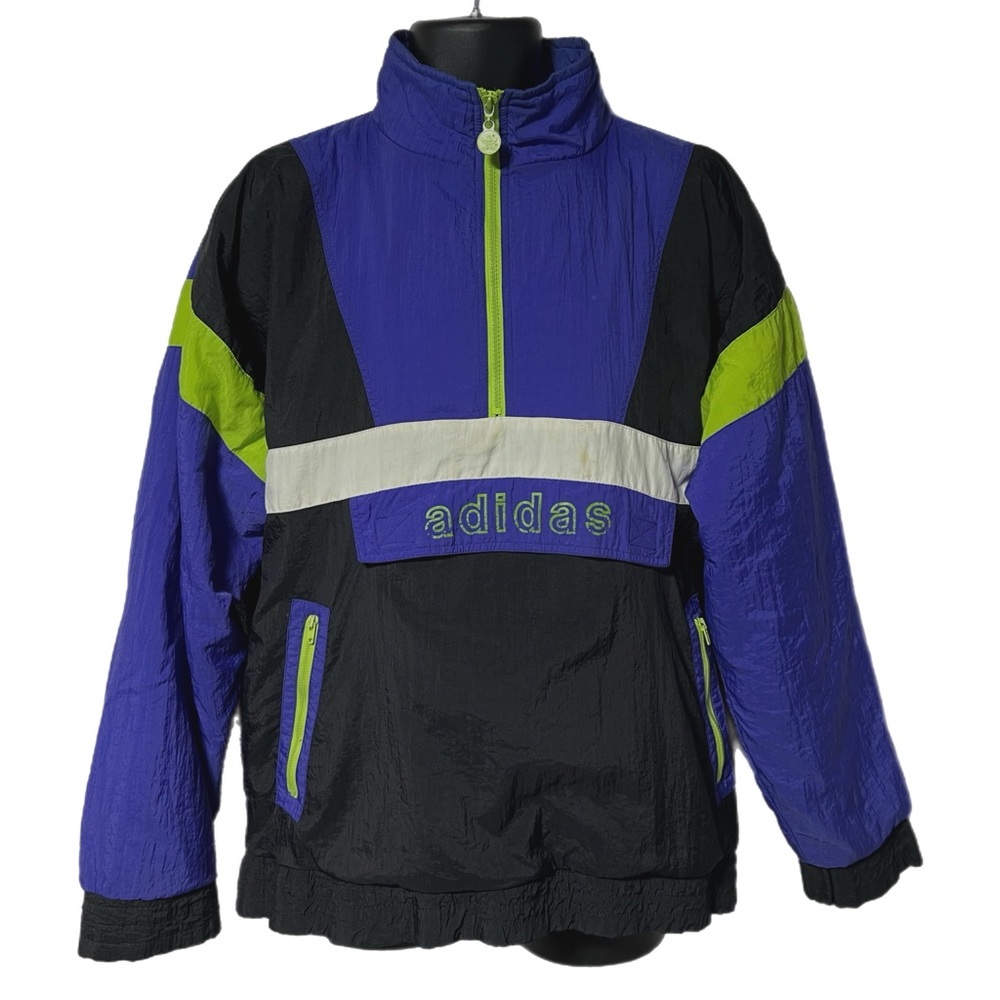 Vintage Adidas Trefoil Purple & Neon Pullover Coat Jacket L Flawed - Picture 2 of 9